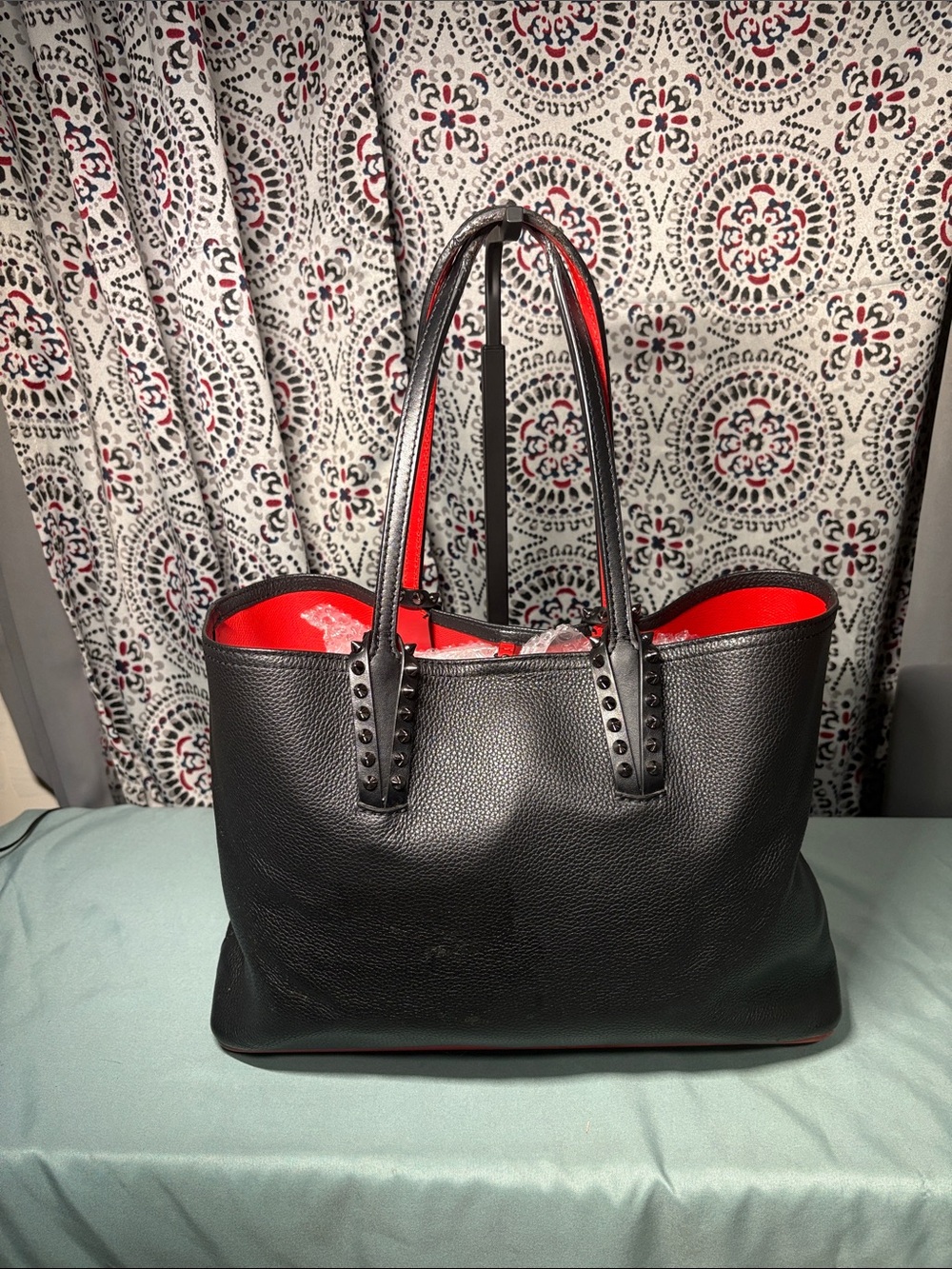 Christian Louboutin Cabata Black Grained Leather Spiked Large Tote Bag - Picture 2 of 14